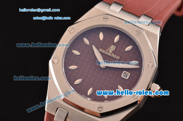 Audemars Piguet Royal Oak Lady Miyota OS2035 Quartz Steel Case with Brown Rubber Strap Brown Grid Dial and Brown Rubber Strap - Click Image to Close
